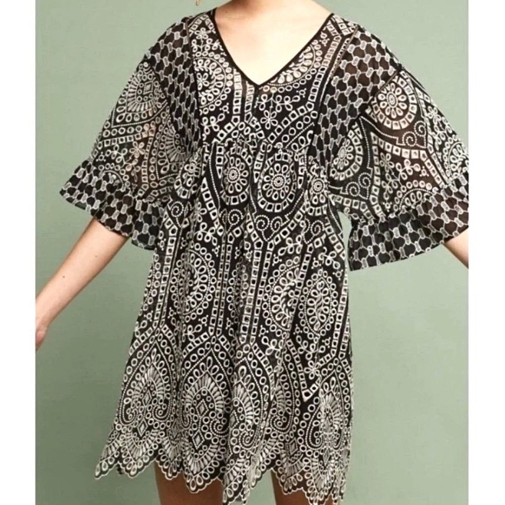 Anthropologie Akemi + Kin Brooke Eyelet Swing Dress Black size 4